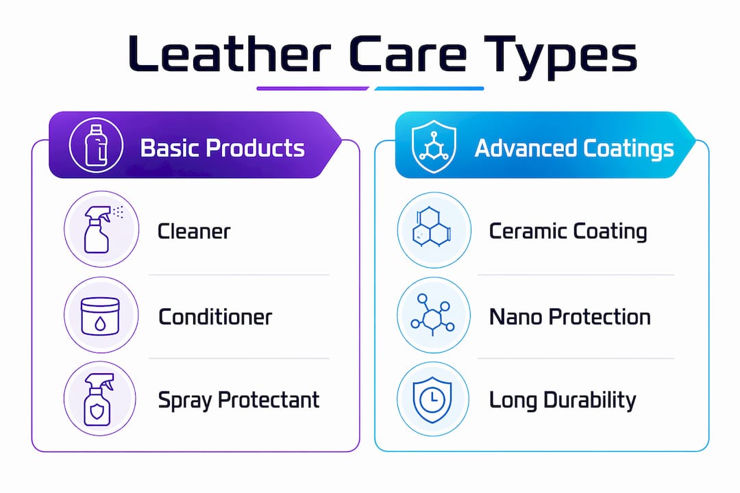Infographic comparing leather care product categories