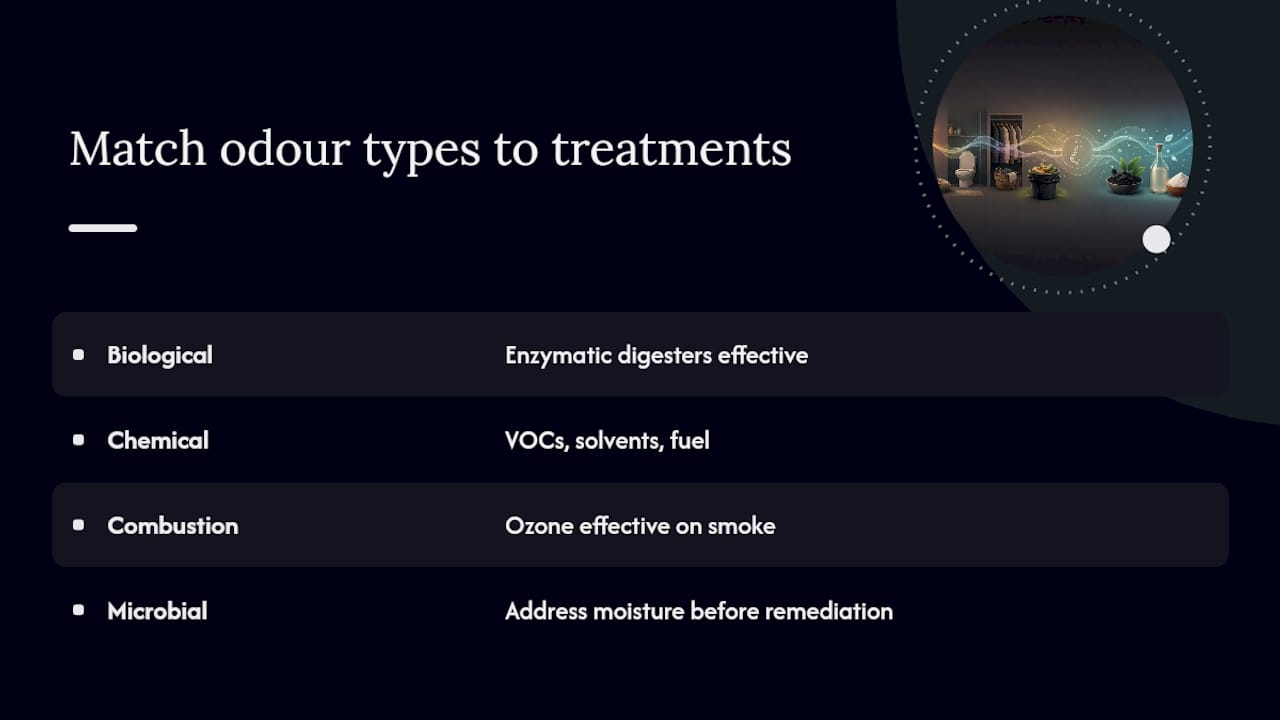 Diagram matching odour sources with removal methods