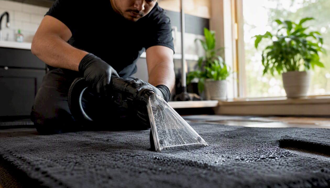 Carpet extractor in action on wet car carpet