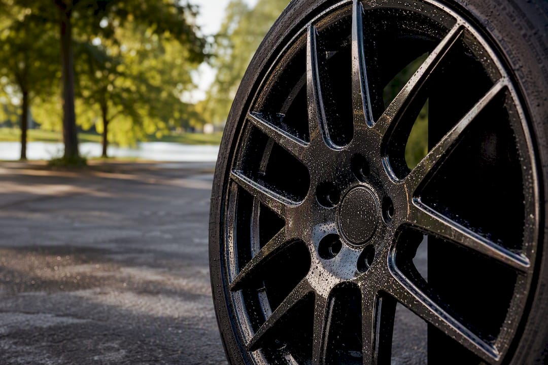 Water beading on coated alloy wheel surface