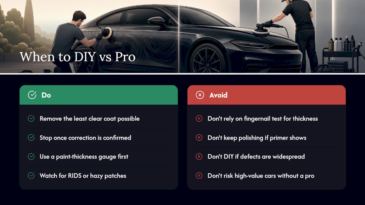 How much clear coat can you safely remove, and when should you call a pro? — overview diagram