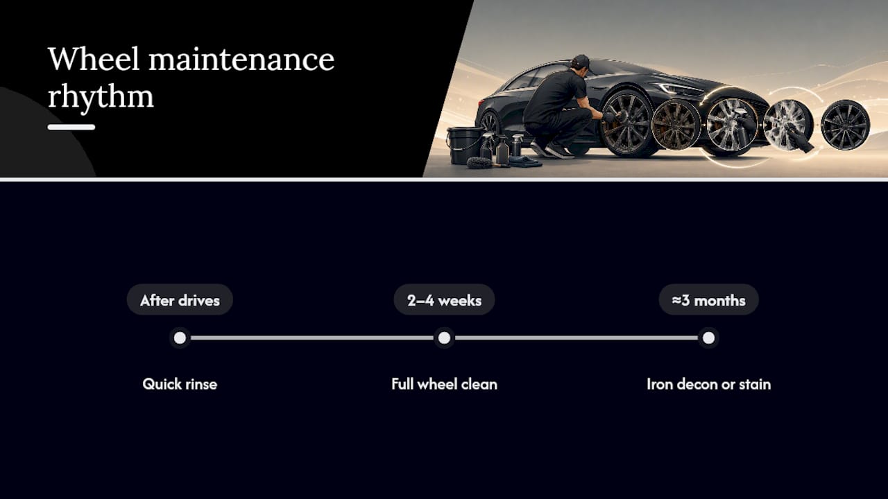 Wheel cleaning and protection routine timeline