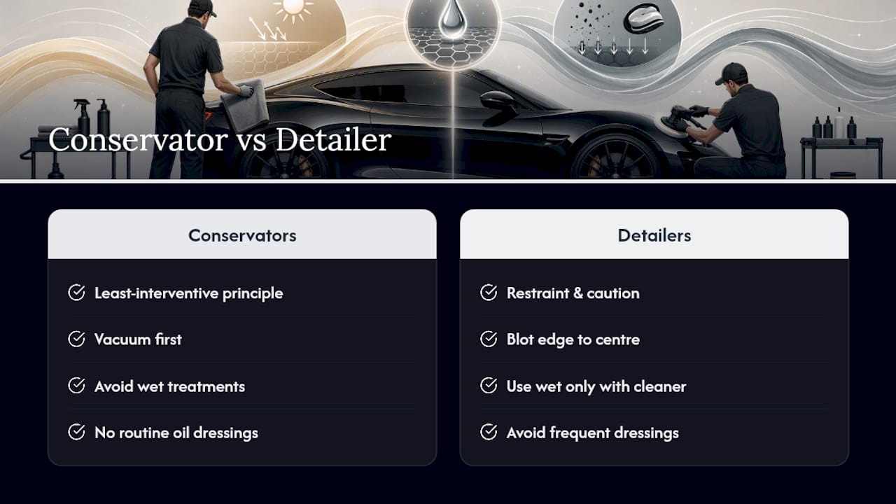 What professional detailers and leather conservators do differently — overview diagram