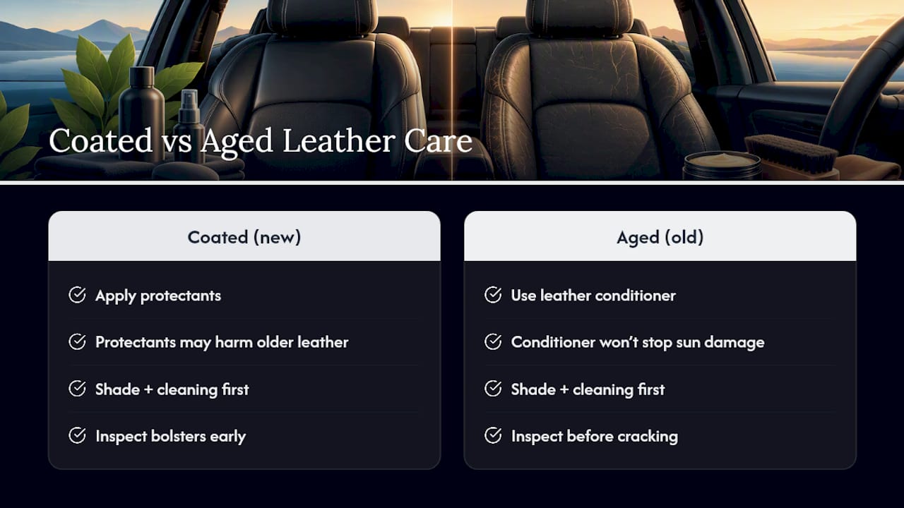 Comparison of care for new and aged leather