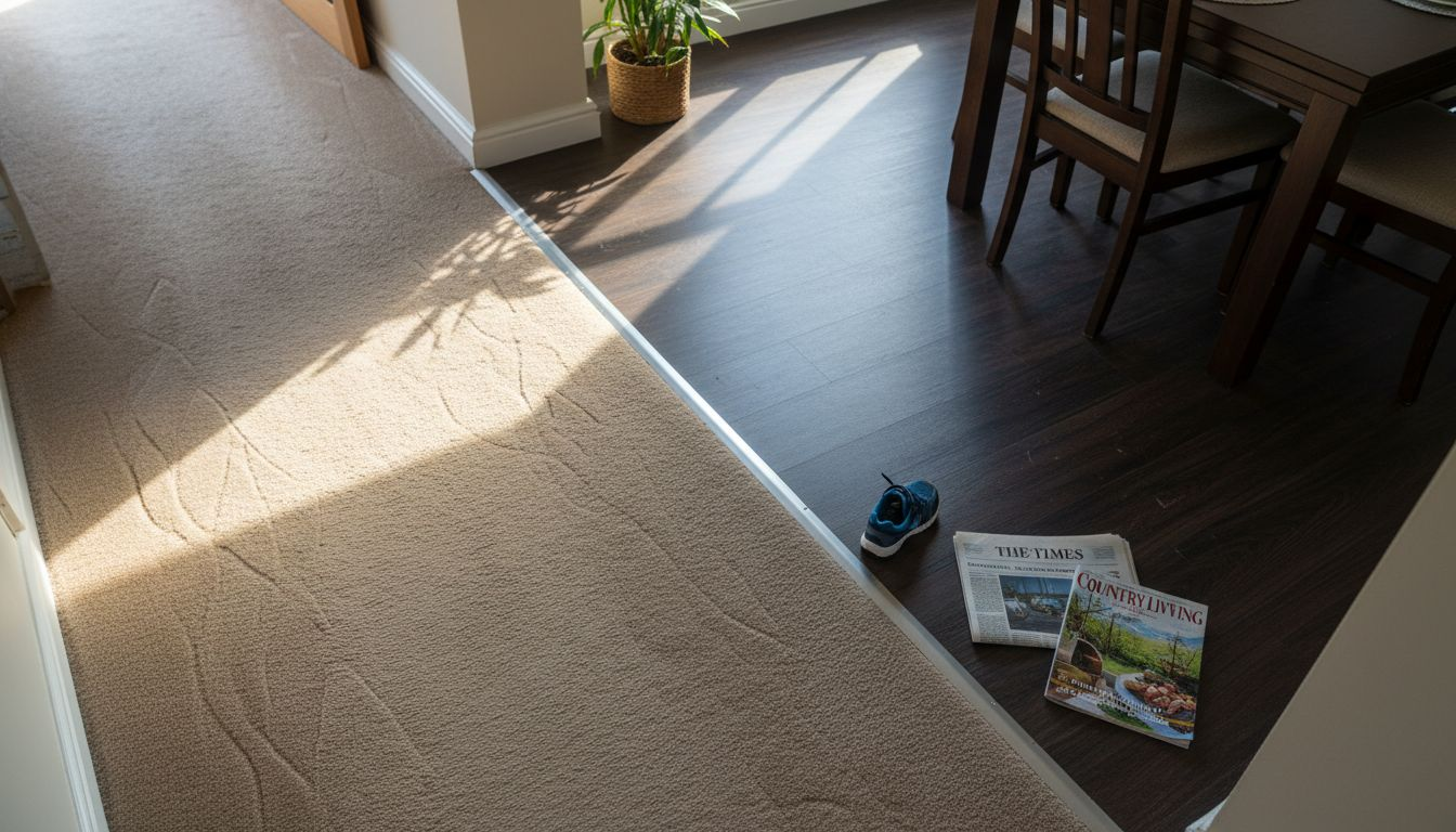 Seamless join between carpet and laminate surfaces
