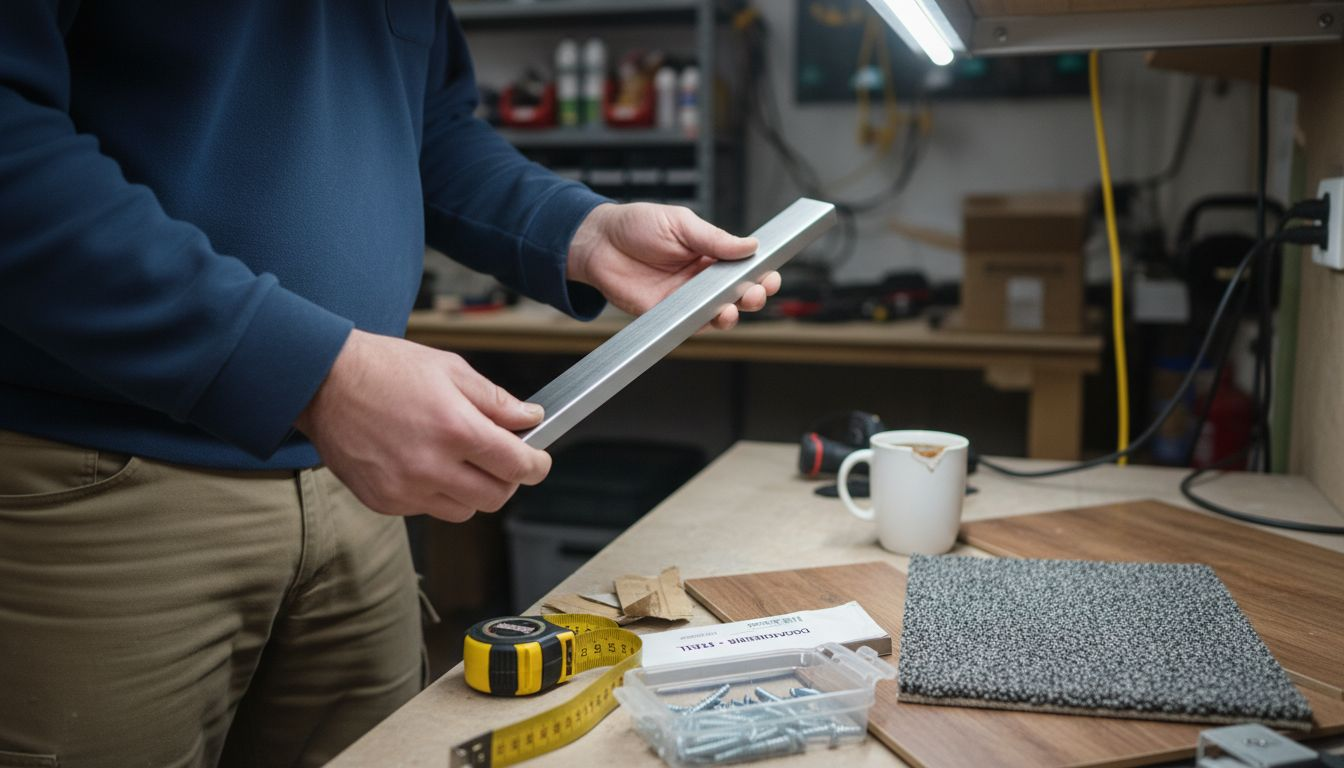 Installer inspecting metal door bar finish