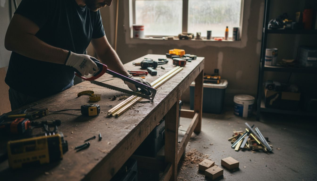 DIYer cutting brass flooring trim