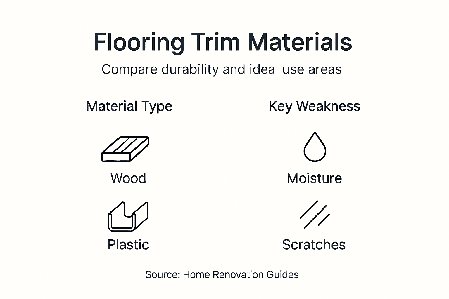 Infographic showing flooring trim materials comparison