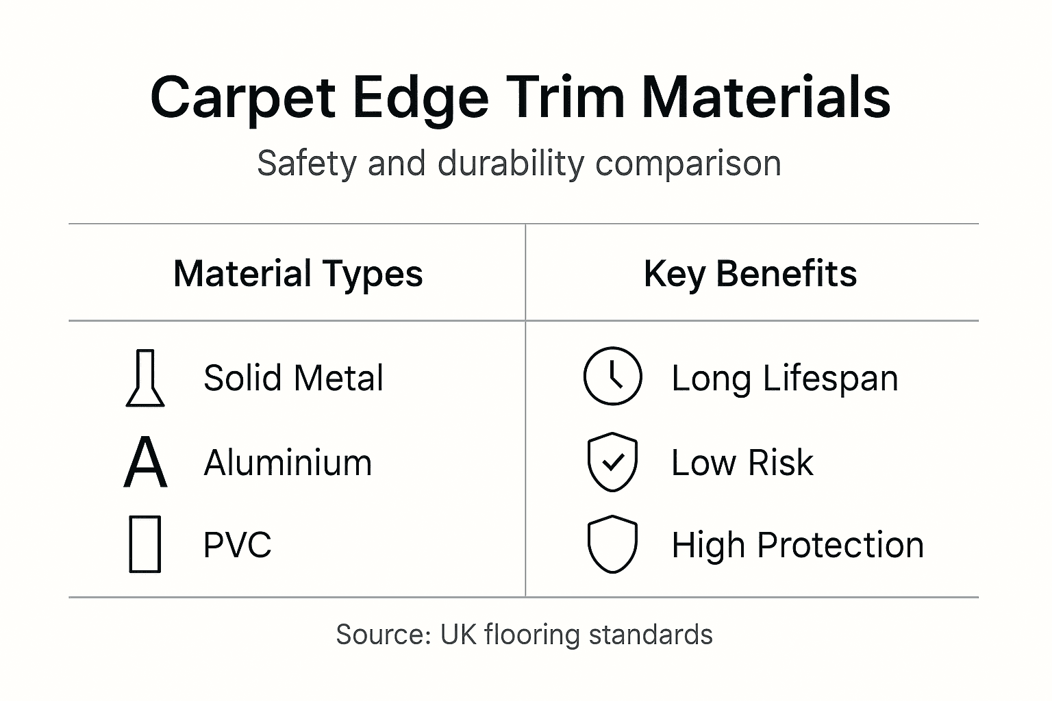 Infographic comparing trim materials and benefits