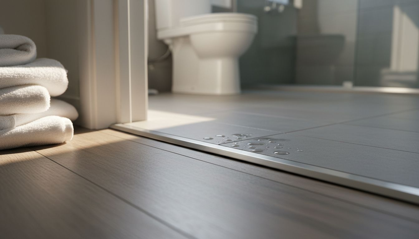 Close-up of trim protecting floor edge from moisture