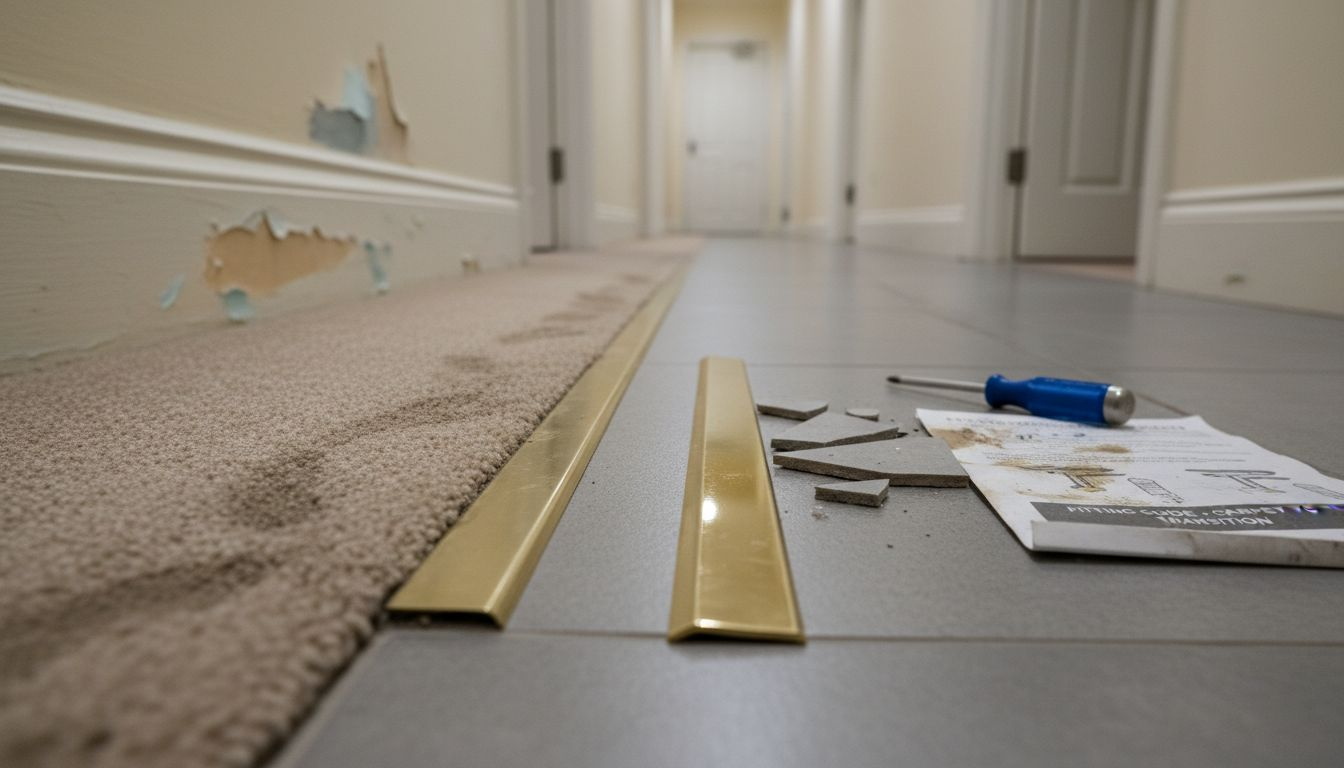 Damaged aluminium trim beside new brass trim