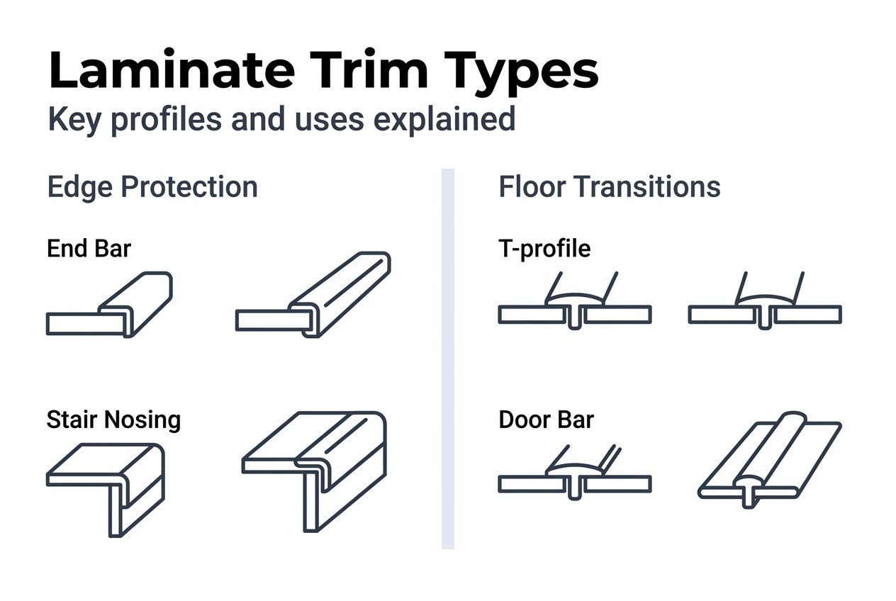 Infographic showing laminate trim types and uses