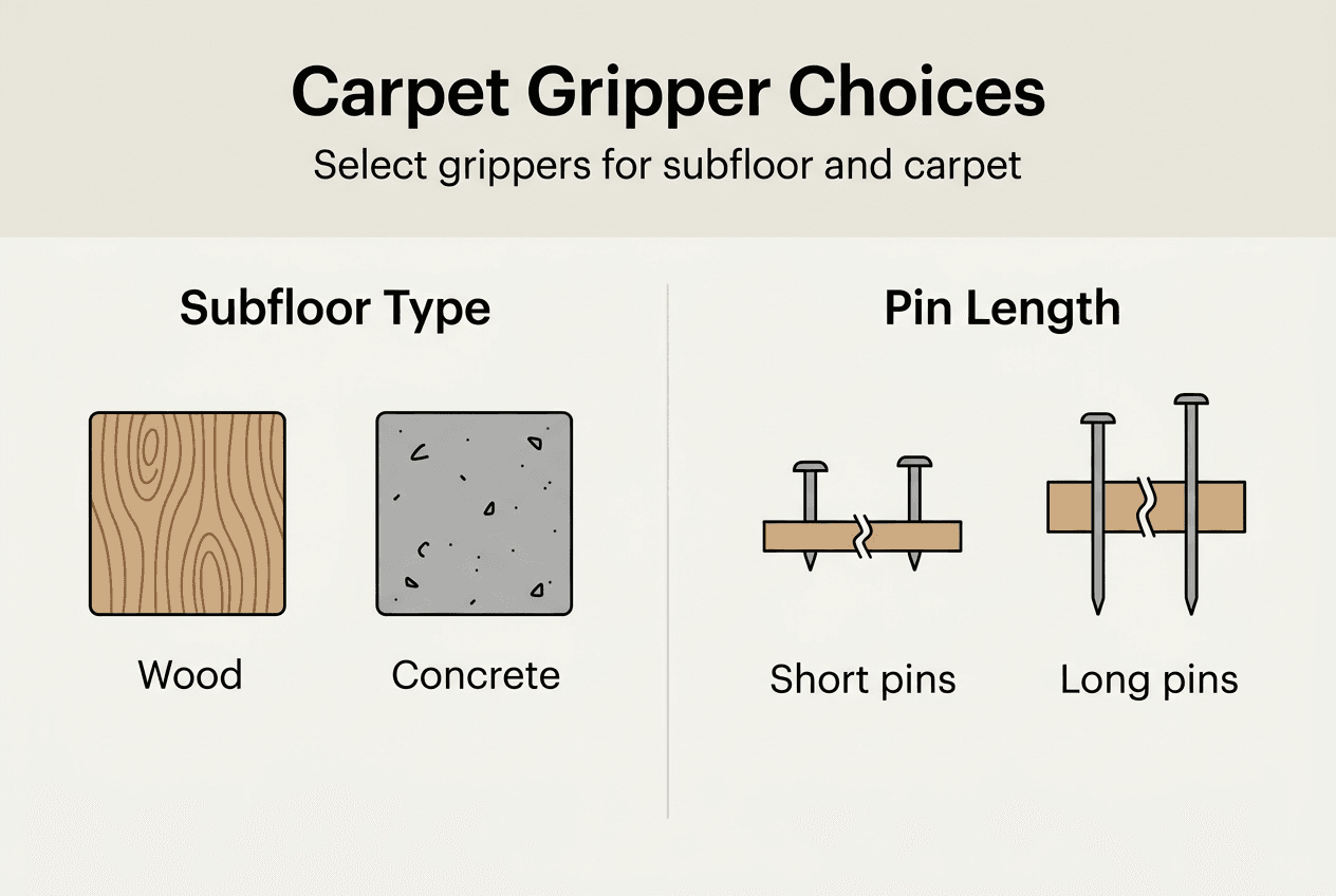 Infographic showing carpet gripper selection steps