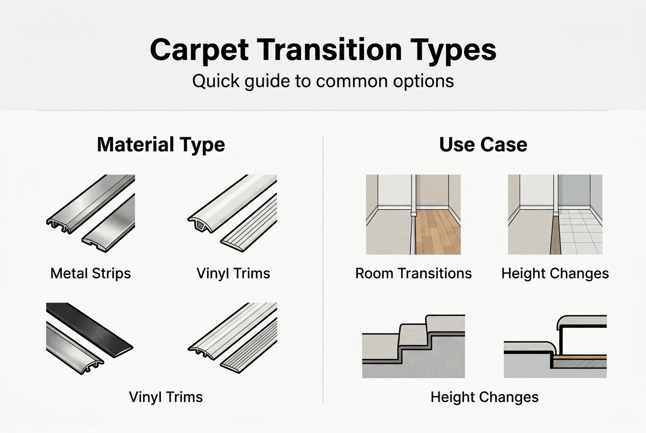 Infographic comparing carpet transition types and uses