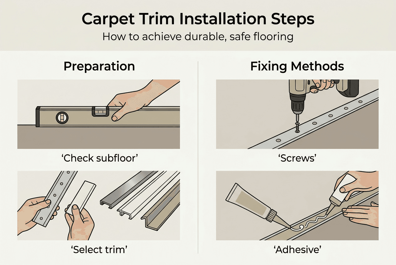 Infographic showing carpet trim installation steps