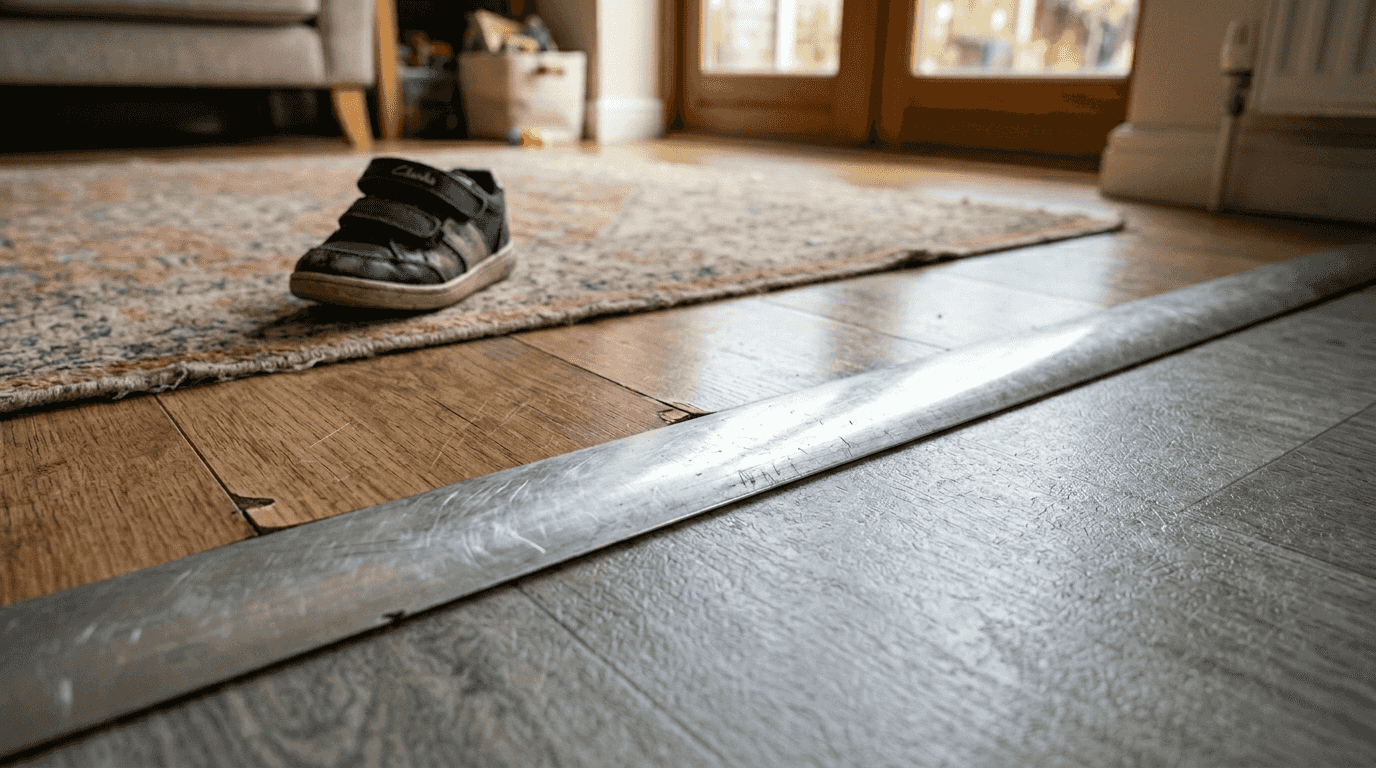 T-mould strip joining two floors