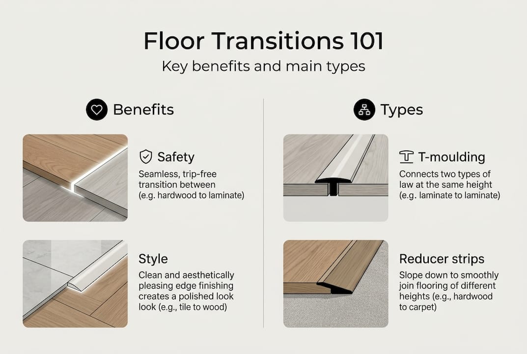Infographic showing floor transition benefits and types