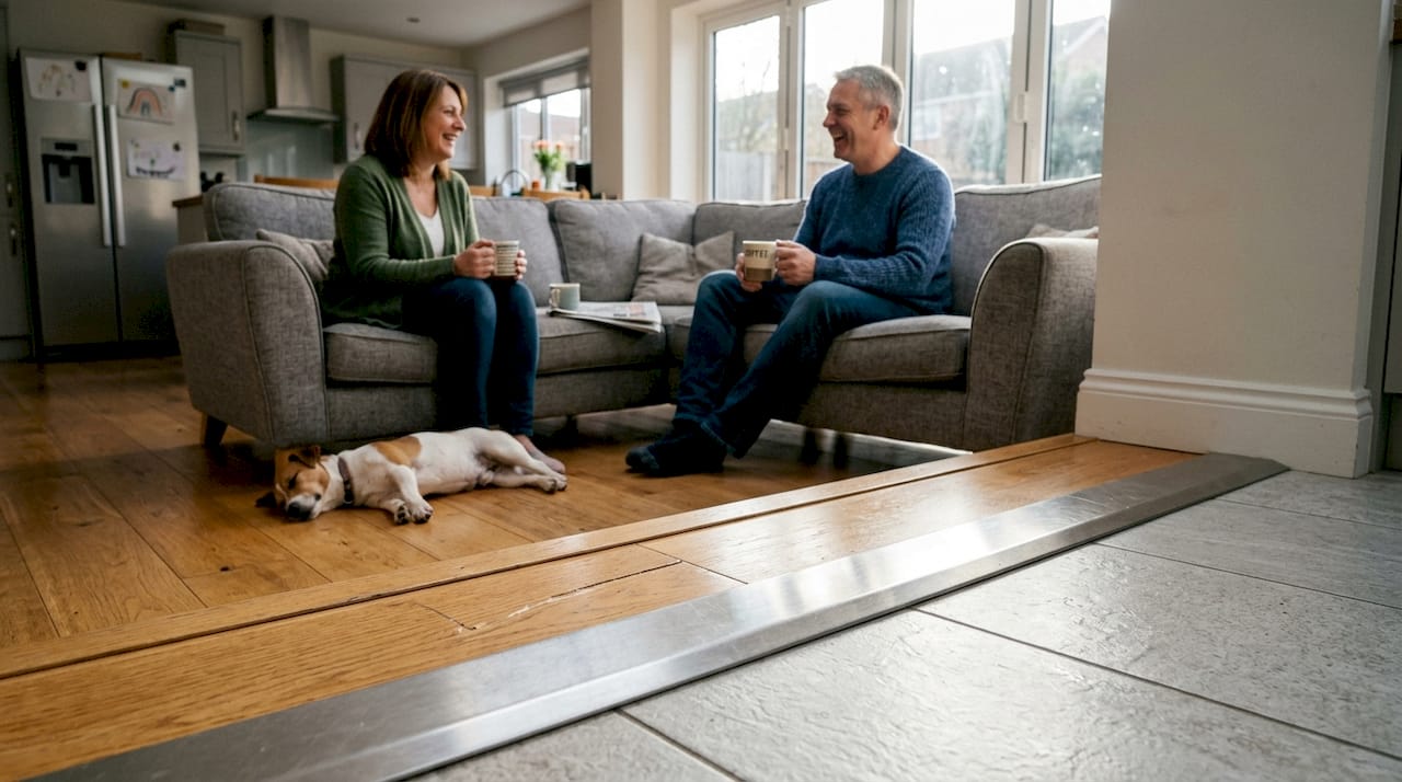Open plan home with seamless floor trims