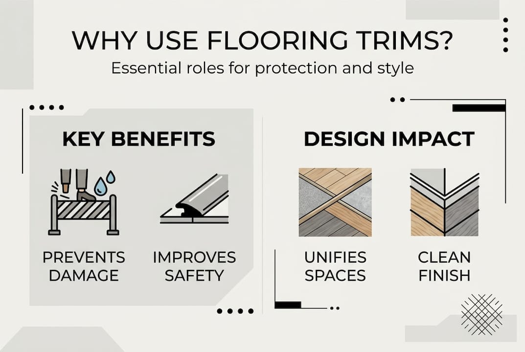 Infographic summarizing flooring trims benefits and impact