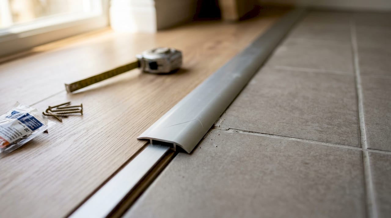 Close-up of edge strip joining two floors