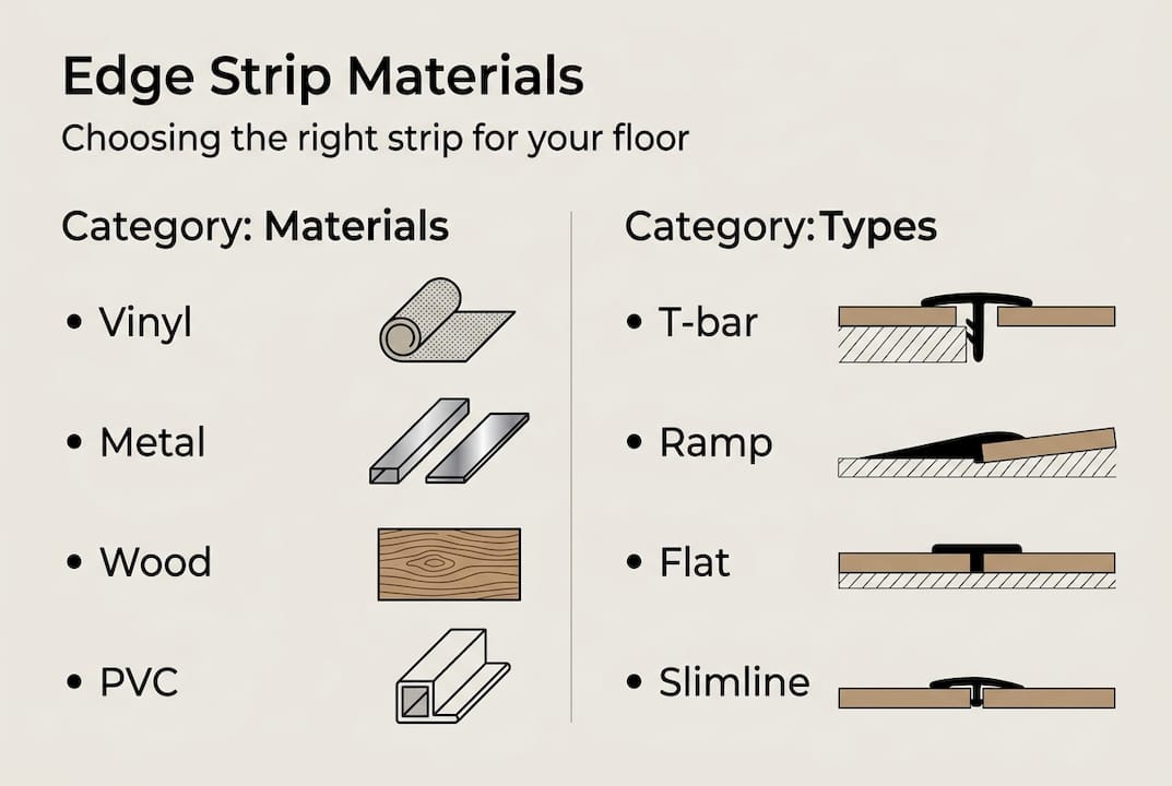 Infographic showing edge strip types and materials