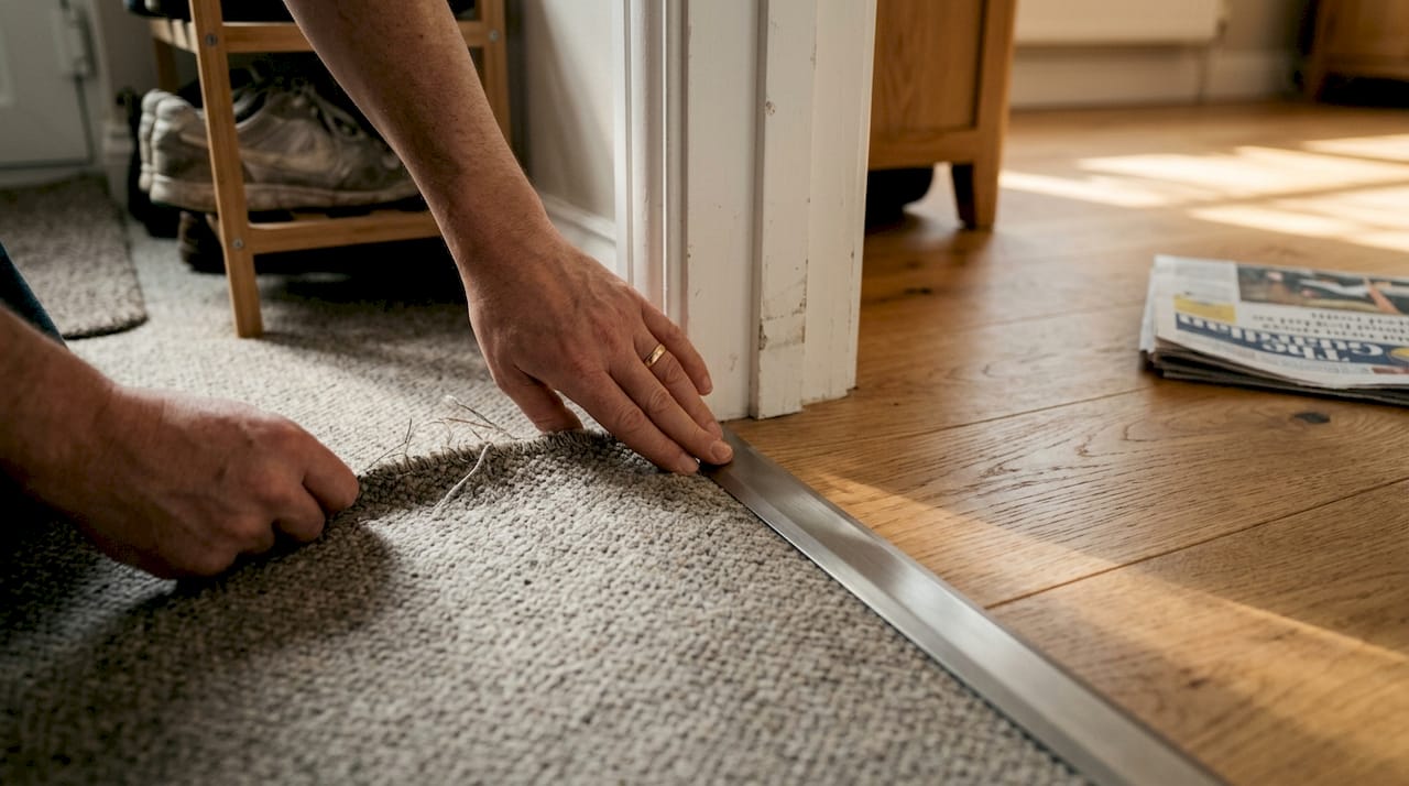 Hands fitting solid metal floor threshold trim