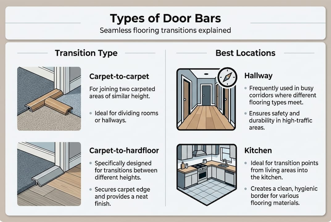 Infographic showing types of door bars and uses
