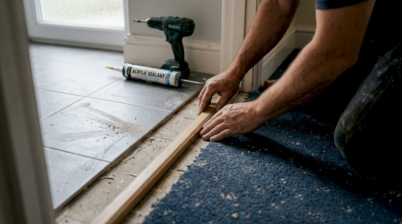 Solid bar threshold being installed by hand