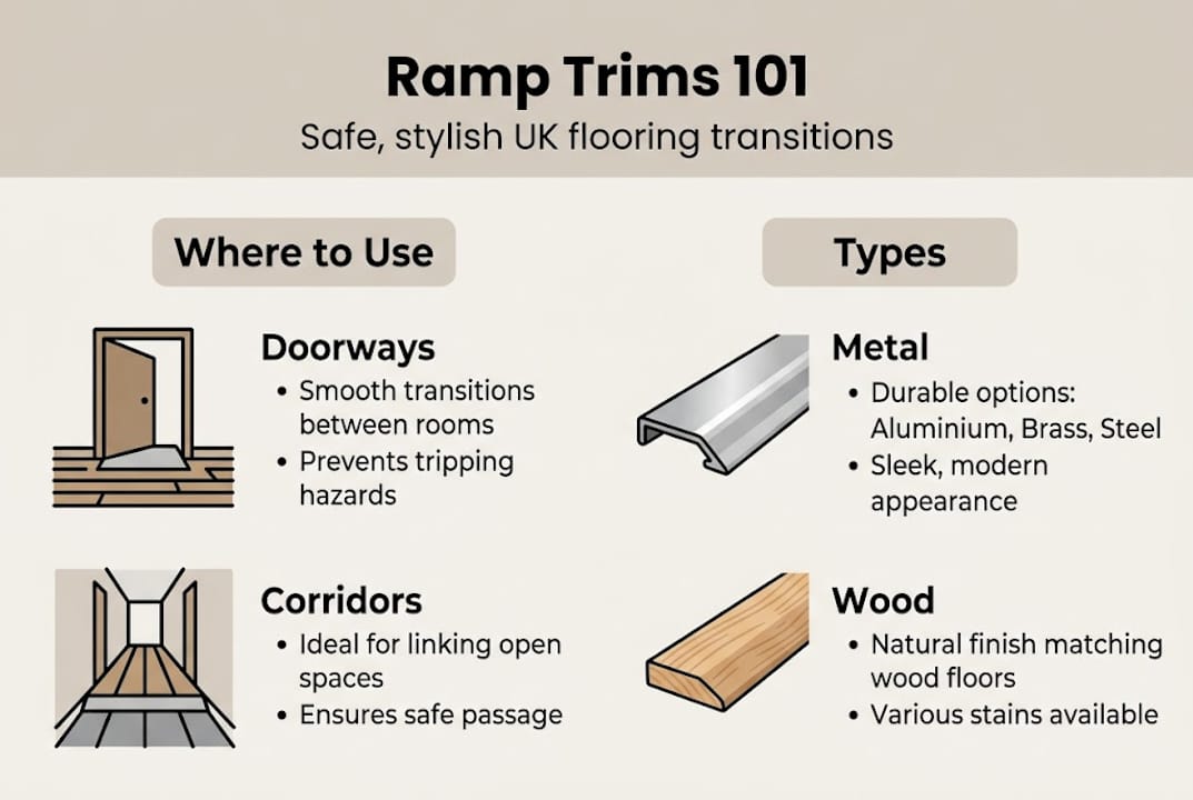 Infographic with ramp trim uses and types