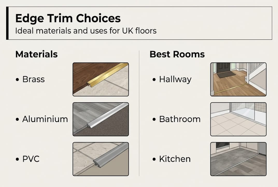 Infographic comparing edge trim types and uses