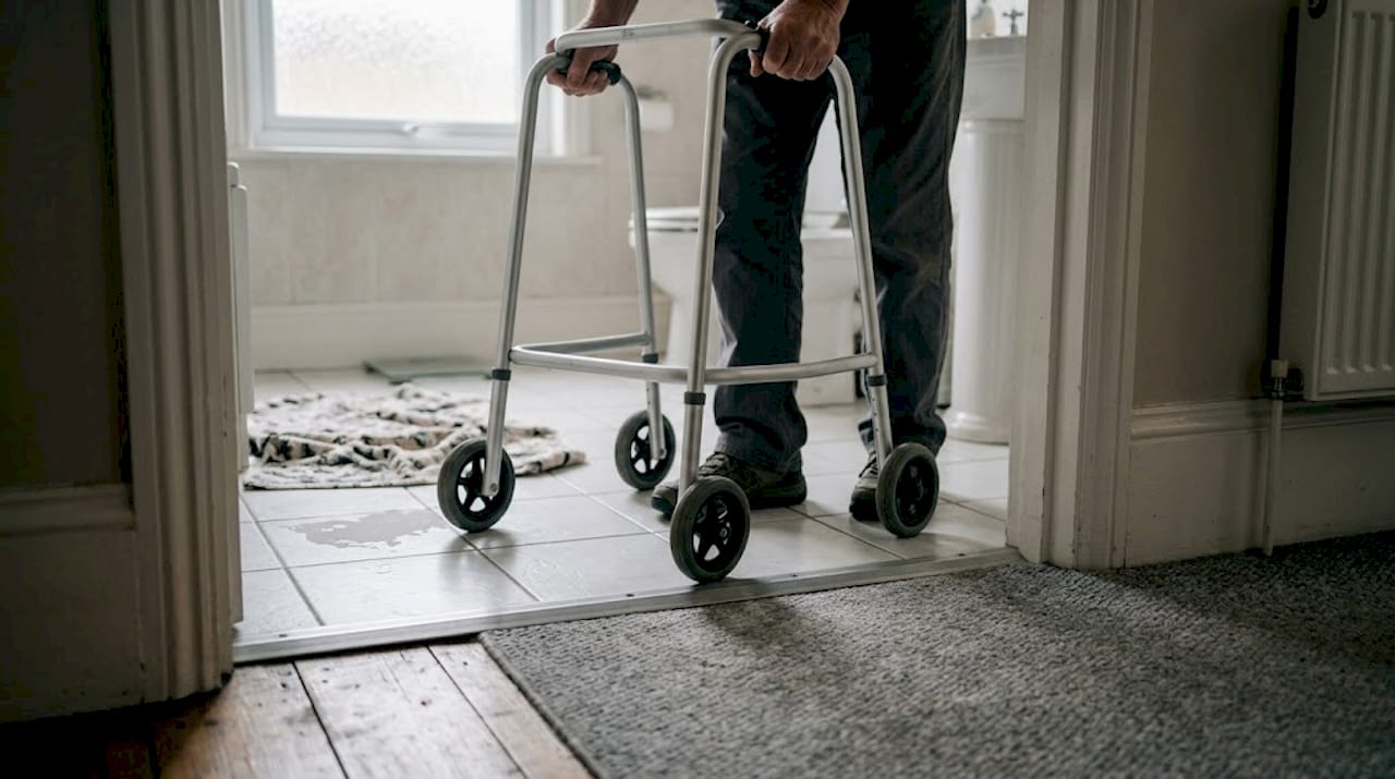 Accessible threshold for walker in bathroom doorway