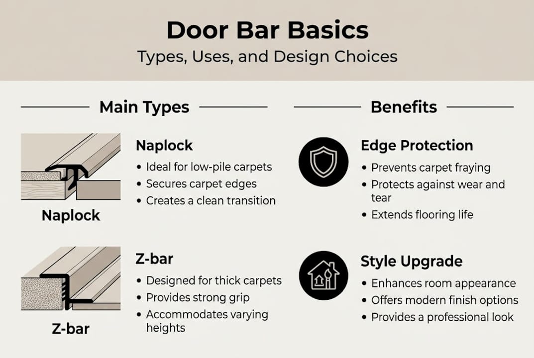 Infographic showing door bar types and benefits