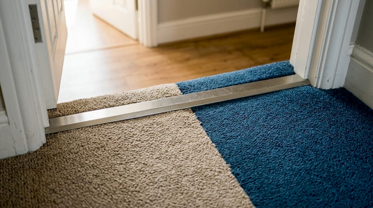 Close-up of carpet to carpet door bar
