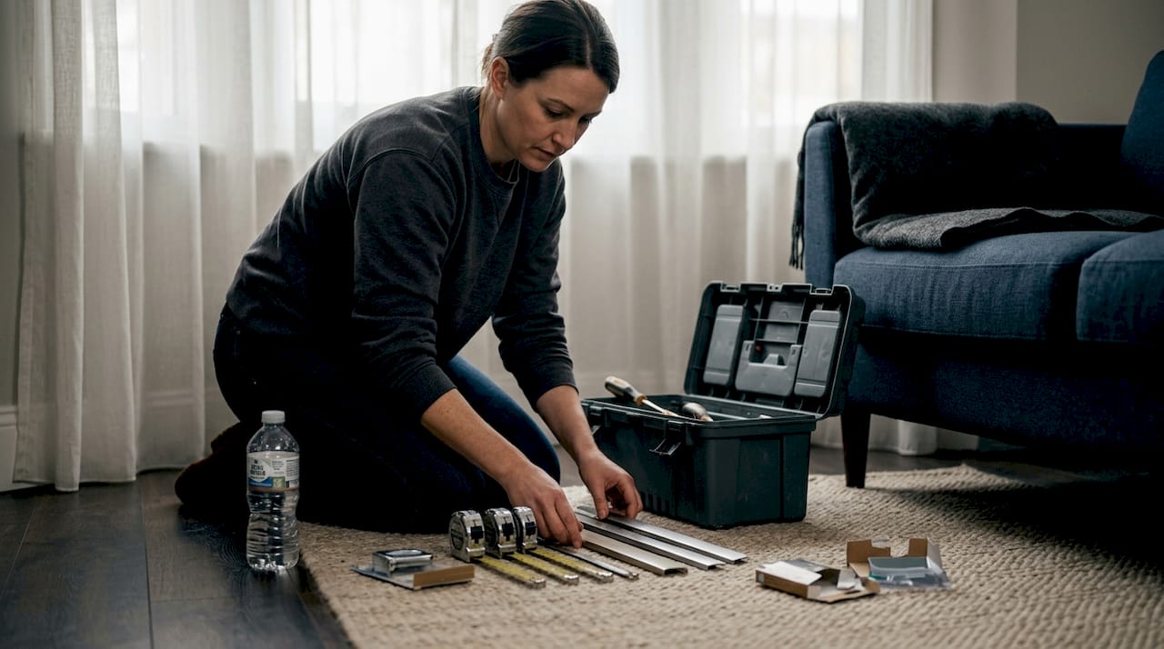 DIYer choosing tools for floor trim install