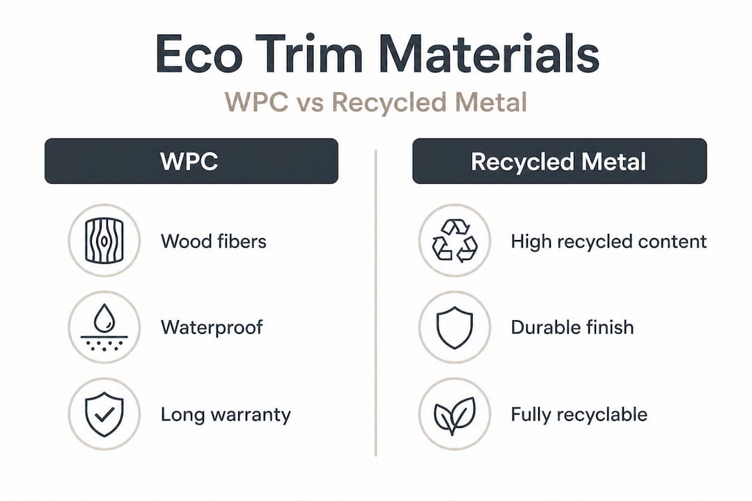 Infographic comparing WPC and recycled metal trim features
