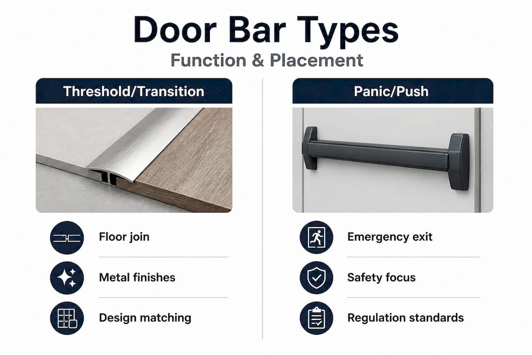 Infographic comparing threshold and panic door bars
