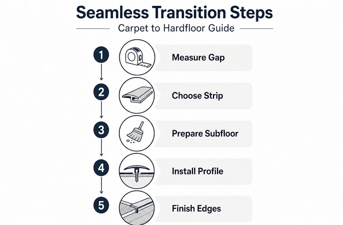 Infographic showing steps for carpet to hardfloor transition