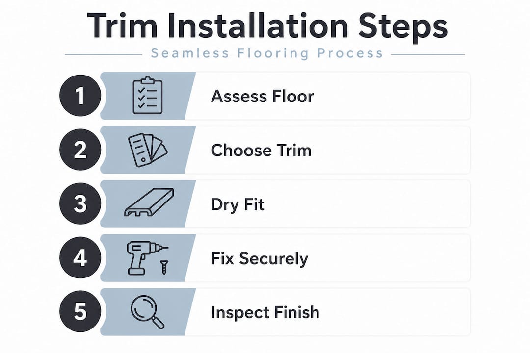 Step-by-step flooring trim installation infographic