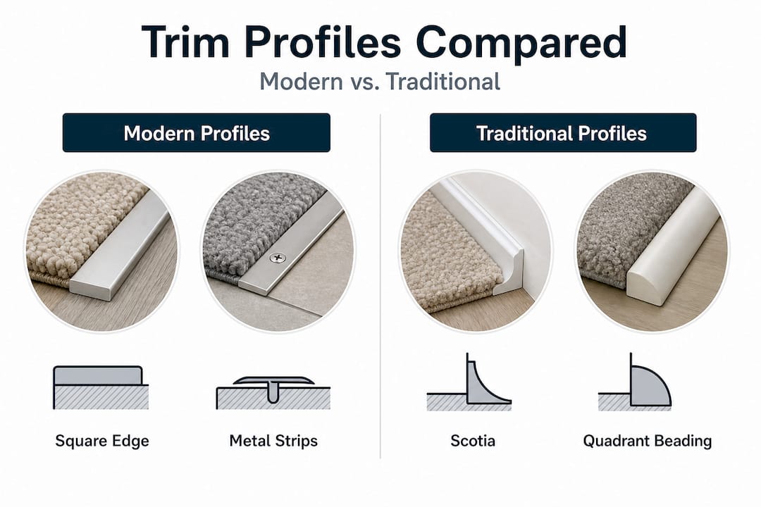 Infographic comparing modern and traditional trim profiles