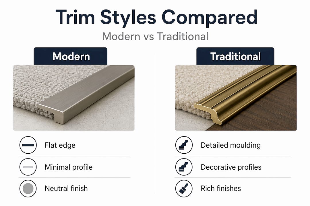 Infographic comparing modern and traditional trim styles