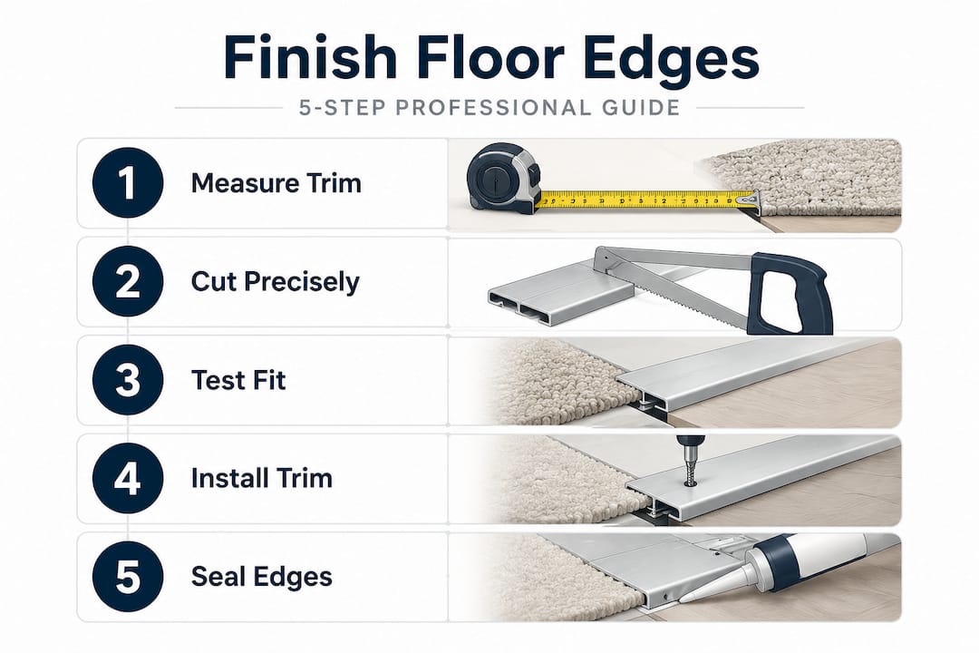 Infographic showing 5 steps to finish floor edges