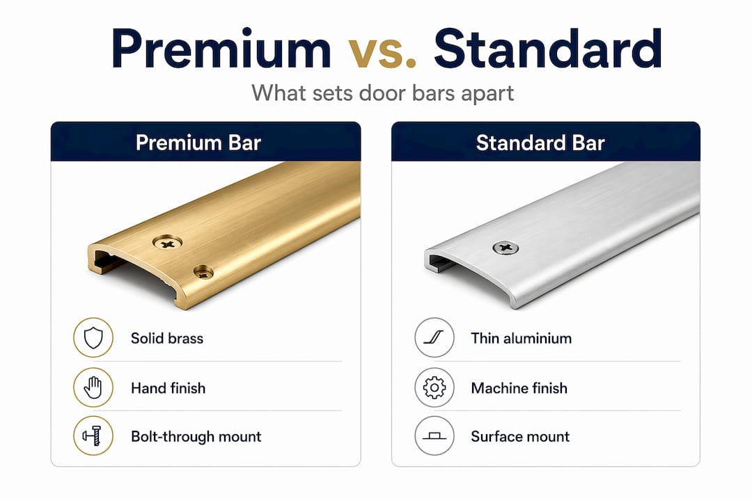 Infographic comparing premium versus standard door bars