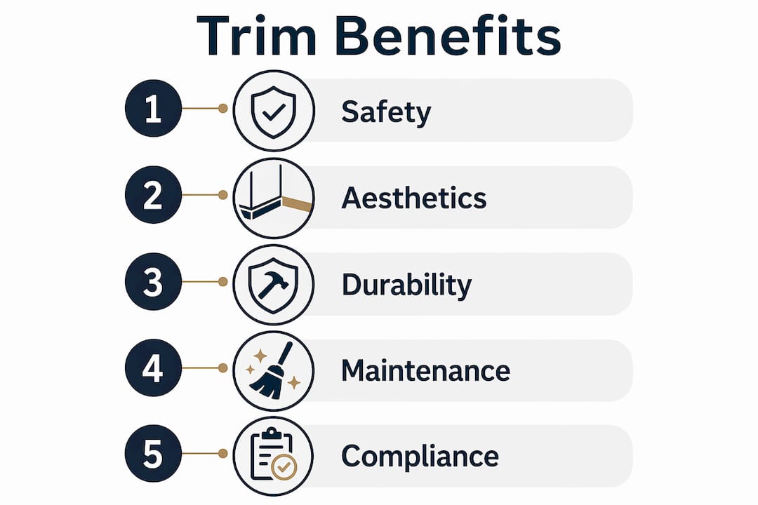 Infographic showing five benefits of commercial trims