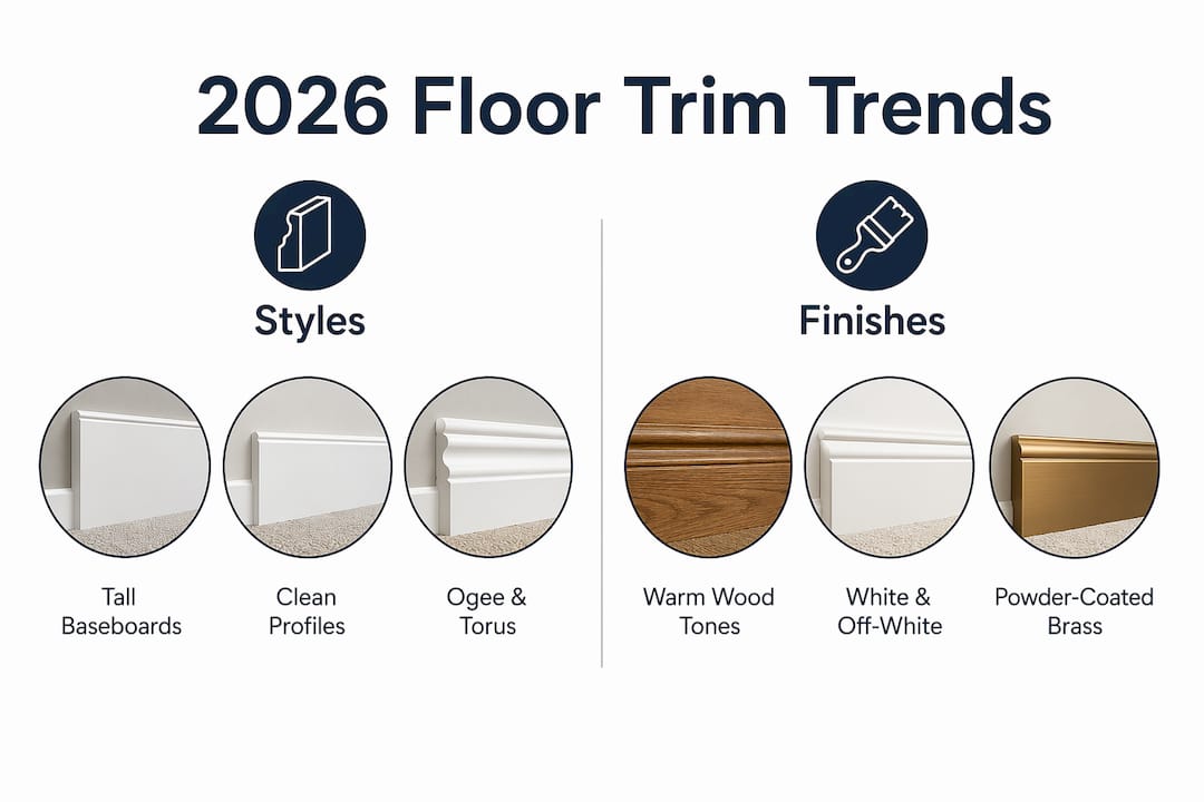 Infographic comparing floor trim styles and finishes