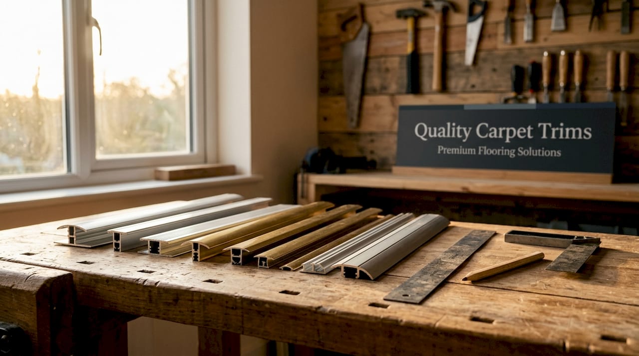 Various flooring profile types on workbench