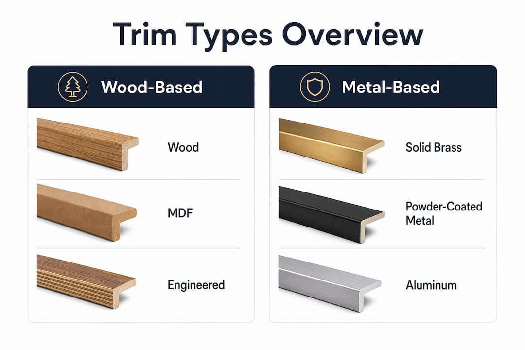 Infographic comparing main trim types wood vs metal