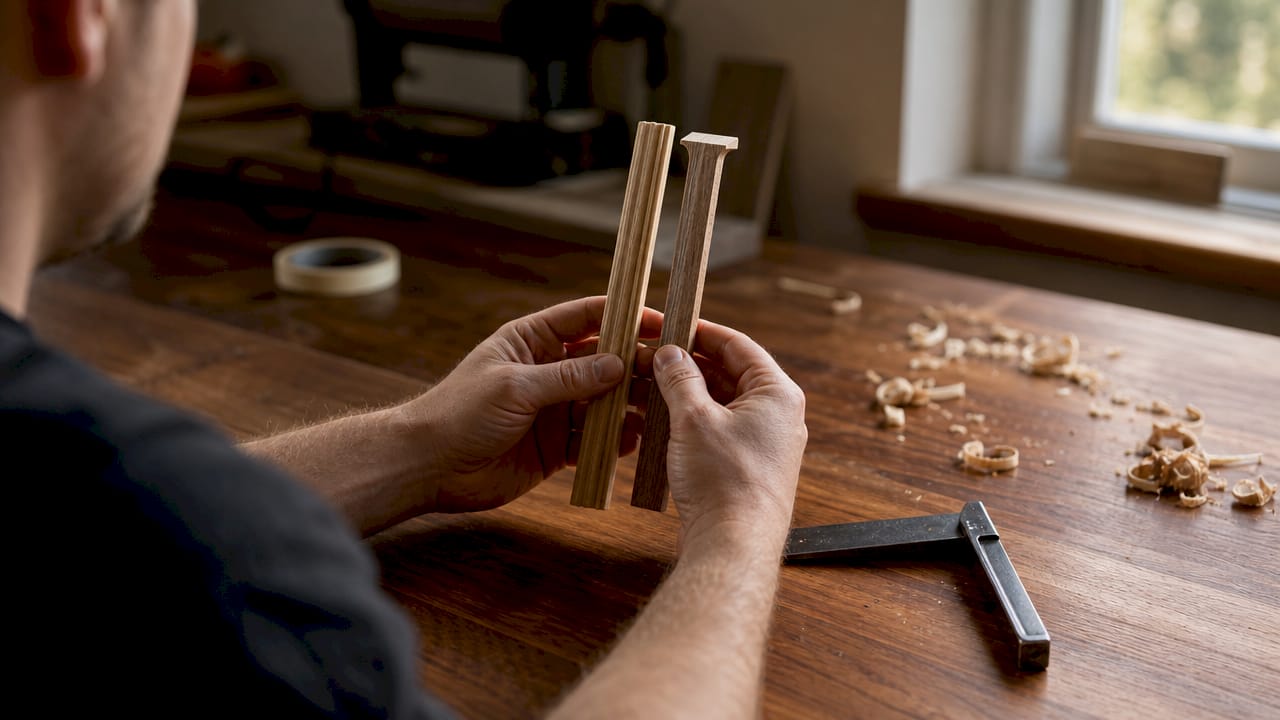Hands comparing floor transition strip types