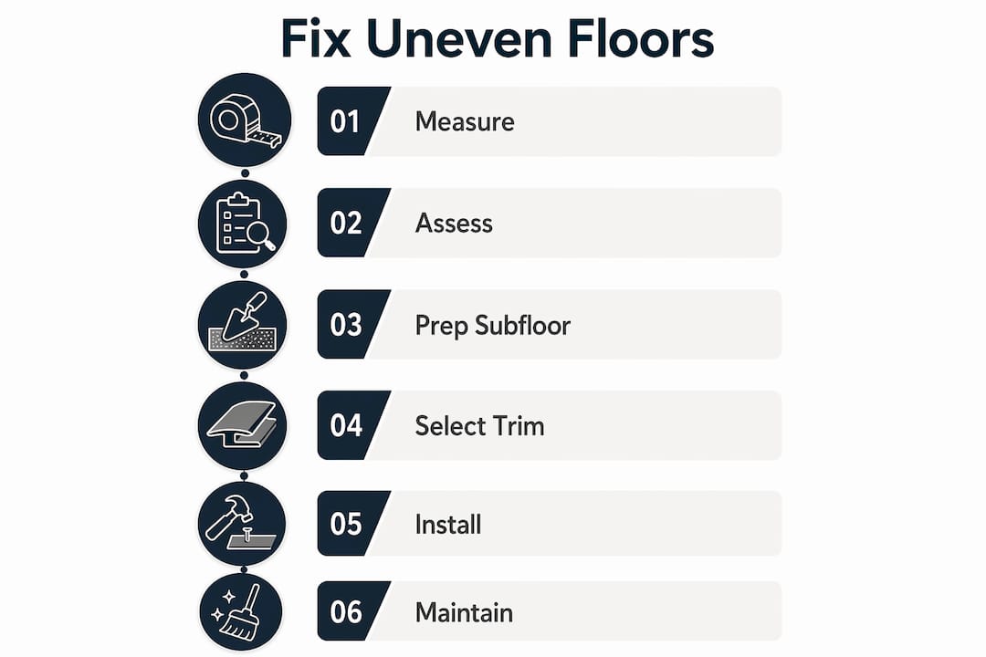 Step-by-step infographic for fixing uneven floor transitions