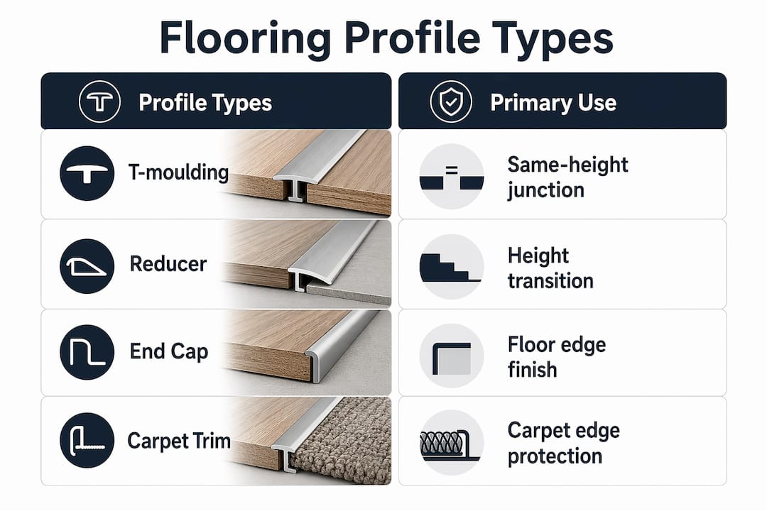 Infographic comparing flooring profile types and uses