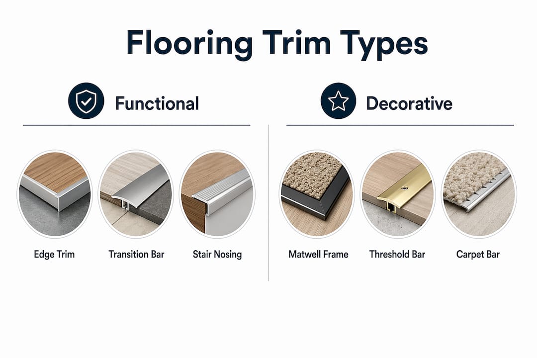 Infographic comparing functional and decorative flooring trims